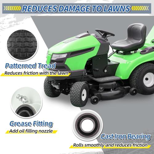 15x6.00-6 Flat Free Lawn Mower Tire and Wheel, 15x6-6nhs Riding Mowers Lawn Tire and Wheel with 3/4 Bearing, 3 Centered Hub, 2 Pack