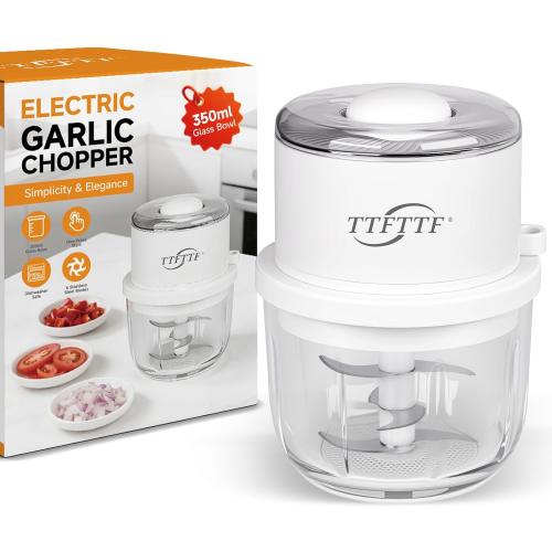 Electric Garlic Chopper, 350ML Glass Bowl Mini Food Processor, Portable Veggie Chopper Onion Garlic Grinder, Wireless Food Processor for Ginger, Chili, Fruit, Meat, etc