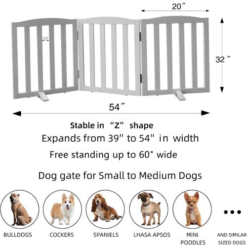 Freestanding Dog Gate Indoor,Doggie Gate Foldable Dog Gates for Doorways,Stairs or Hallways, Wooden White Pet Gate for The House, Pet Fence with Support Feet Included,32 Height-3 Panels