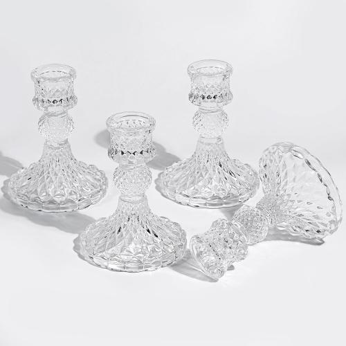 4 Tall Glass Candle Holder Set of 4 Glass Taper Candles Holders for Candlesticks Clear Crystal Candlestick Holders Candle Sticks Holder Decor for Wedding, Birthday, Thanksgiving,Housewarming