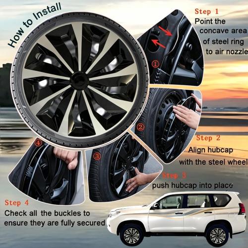 Hubcap Wheel Cover Replacement R17 Hub Caps Universal-Fit Steel Wheel Rim Cover ABS Material Exterior Accessories for Car Truck SUV -Set of 4（17-inch，Silver-Black）