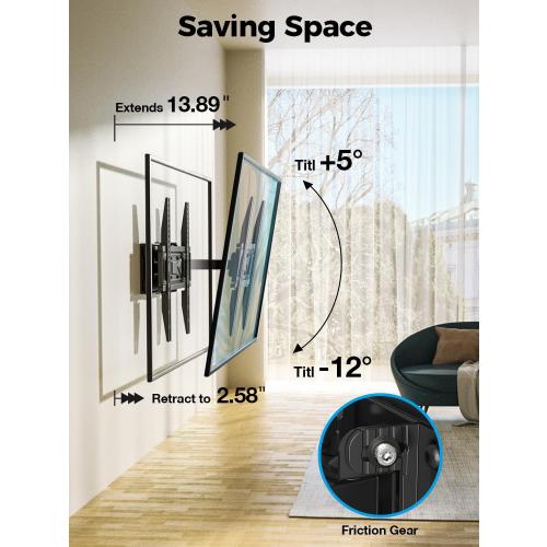 UL Listed Full Motion TV Wall Mount for Most 32-70 inch TVs, Wall Mount TV Bracket for 40 50 55 65 inch tv with Smooth Swivel, Tilt, Extension, Level-Has Hardware & Drill Template