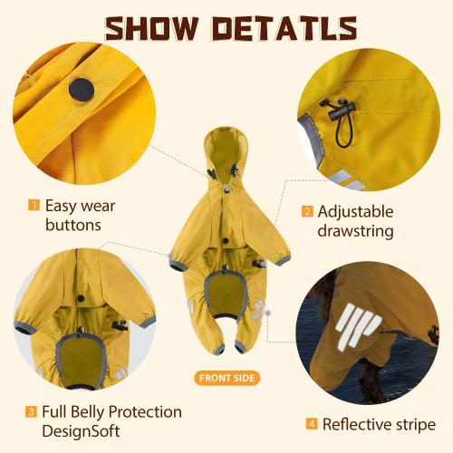 Dog rain Coat with Leash Hole and Reflective Strap - Adjustable Drawstring for Small Medium Dogs - Full-Body Coverage Water Resistant Jacket (Yellow, Small)