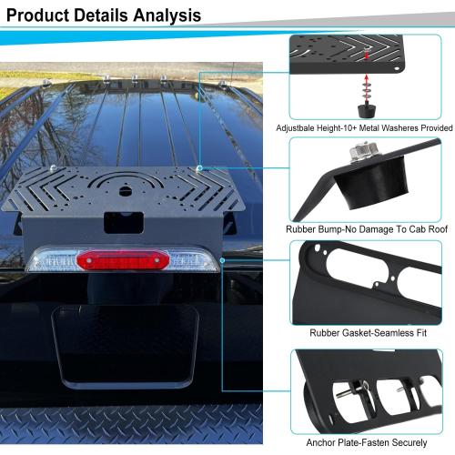 TOPOWN Metal Drill-Free Light Bar Cab Mount for Ford F-150 (2015 ) for Ford F-250-F-550 (2017 ), Fit for Magnetic Light Bar and Magnetic Antenna, Support Bolt-on Mounting, Metal Light Bar Mount