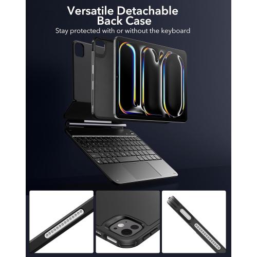 ESR iPad Pro 13 Inch Case with Keyboard (M5/M4, 2025/2024), iPad Pro 13 Keyboard Case with Easy-Set Magnetic Stand, Portrait/Raised Modes for iPad Pro 13, Removable, Rebound 360 Series, Black