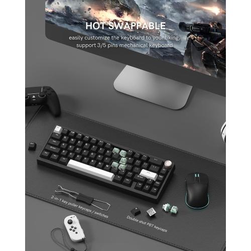 Womier SK65 Wireless Mechanical Gaming Keyboard with Knob, 60 Percent Aluminium Keyboard for PC, Bluetooth 5.0/2.4GHz/USB-C Wired, Hot Swappable Custom Lineaner Switch, RGB Backlit (Black V2)