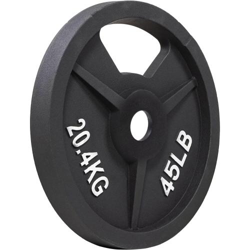 Black 45lb Signature Fitness Cast Iron Plate Weight Plate for Strength Training and Weightlifting, Olympic or Standard