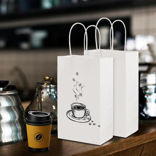 XPCARE White Paper Bags with Handles, 200Pcs 5.25x3.25x8.25'' Kraft Bags
