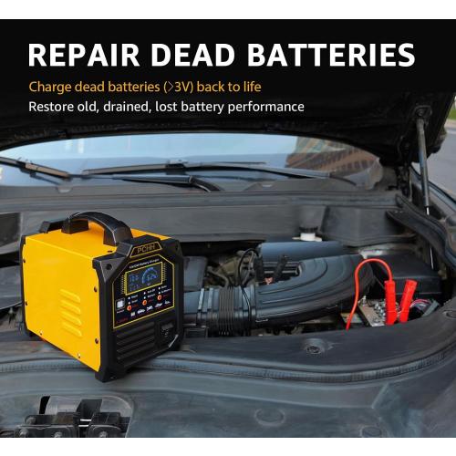 Yellow 12V 24V Car Battery Charger Heavy Duty, 0-15A Automatic Battery Maintainer, Smart Trickle Charger with Auto Shutoffs, Repair, Winter Mode, for Automotive Car Truck Motorcycle RV AGM Deep Cycle