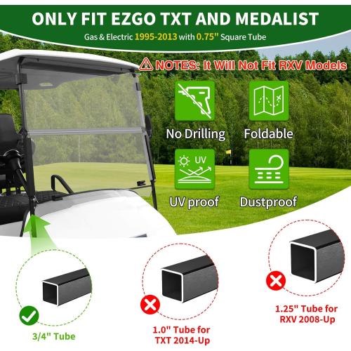 Golf Cart Foldable Windshield 3/16 (5MM) Thicken for 1995-2013 EZGO TXT & Medalist, 40.75 W×33.85 H, Fits 3/4 Rail Front Folding Windscreen Glass Scratch-Resistant, Shatterproof, Anti-UV