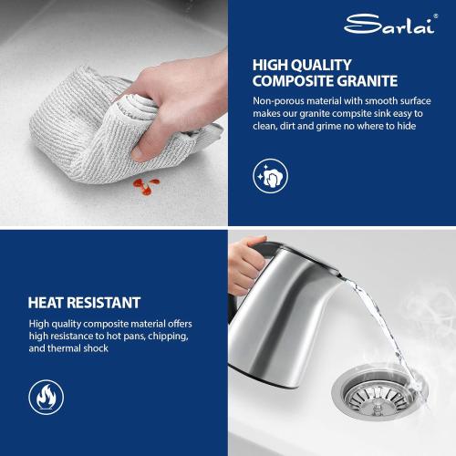 Sarlai 33 Inch Composite Granite White Kitchen Sink - 33x22 Inch Kitchen Sink Workstation Drop In Topmount Sinks Granite Quartz Sinks Single Bowl Above Counter Basin