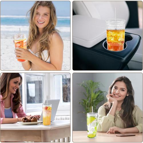 20 OZ Iced Coffee Cup With Glass Lids and Straws,High Borosilicate Glass Tumbler Cup Reusable Wide Mouth Smoothie Cups(Clear,1cup)…