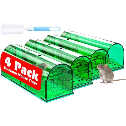 Set of 4 Pcs Humane Mouse Traps Indoor for Home, Live Mouse Trap, Reusable Mice Trap Catcher for House & Outdoors