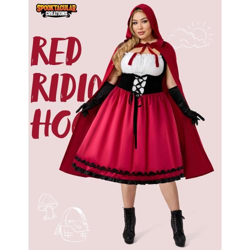 SIZE 3XL Spooktacular Creations Women Little Red Riding Hood Costume, Halloween Hooded Cloak Adult Cape Dress for Fairy Cosplay Party