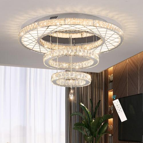 32W Modern Chandeliers Living Room Light Crystal Flat Mounted Ceiling Lights Dining Room Light Bedroom Ceiling Drop Lighting Fixture Remote Dimmable Lights Bright Light with Dimming Night Light LED