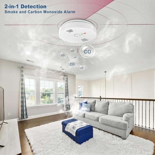 Combination Smoke and Carbon Monoxide Detector Alarm, 2-Pack Beeps Warning Smoke and CO Alarms for Basements Travel Home Office House Bedroom Living Room Car, Battery Operated, Comply with UL 217/2034