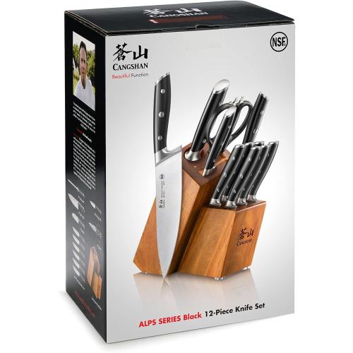 Cangshan Alps Series 1026672 German Steel Forged 12-Piece Knife Block Set, Acacia (Black)