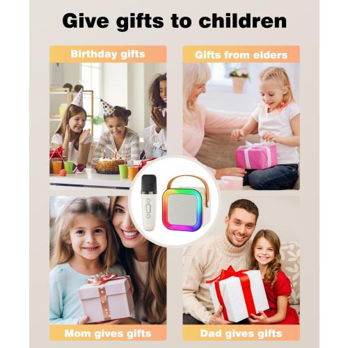 Mini Karaoke Machine Speaker for Kids Adults,Portable Bluetooth with 2 Wireless Microphones,Christmas Birthday Gifts Toys Girls Boys Ages 4, 5, 6,7, 8,9,10,11,12  Years Old Toddler (Off-White - 2 Mic)