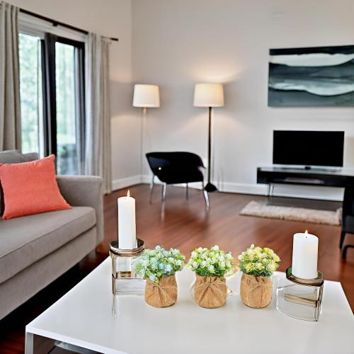 Velener Artificial Flowers in Small Burlap Bag Vases 3Pcs - Faux Flowers Farmhouse, Fake Plants Home Coffee Table Bookshelf Office Desk Decorations Kitchen Dining Room Indoor(White/Yellow/Blue)