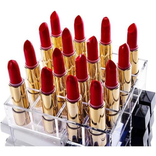 HBlife Lipstick Holder, Acrylic Rotating 64 Lipstick Tower Organizer Spinning Lipgloss Holder with Removable Dividers