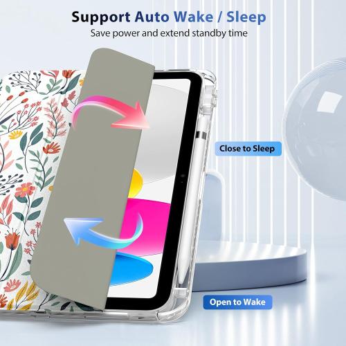 TiMOVO Case for iPad (A16) 11th Generation 11 Inch 2025, iPad 10th Generation Case 10.9 Inch 2022 with Pencil Holder,Slim Protective Cover with Clear Back Shell,Auto Wake/Sleep, Flowers