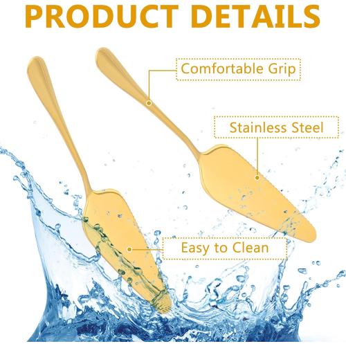 12 Pcs Pizza Pan Riser Stands Sets Includes 4 Metal Pizza Table Stands 4 Pizza Pan and 4 Wood Handle Pie Server, Pizza Rack Stand Pizza Tray for Pizza Dessert Cheese (Gold) ❗MAY HAVE MISSING PIECES❗