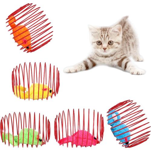 5Pack Cat Spring Toys with Plush Balls, Colorful Wire Springs for Cats with Steel Wire Springs (Random Colors)
