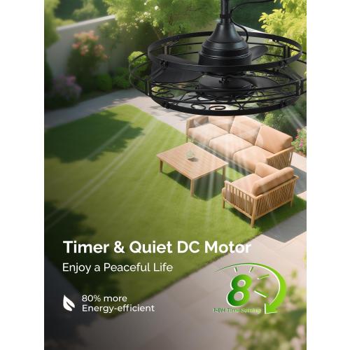 Orison Outdoor Ceiling Fan with Light, 21 Gazebo Fans Outdoor Hanging, Plug in Ceiling Fan for Pergolas Canopy Patio, Waterproof Outdoor Fans with Remote/APP Control, Wet Rated