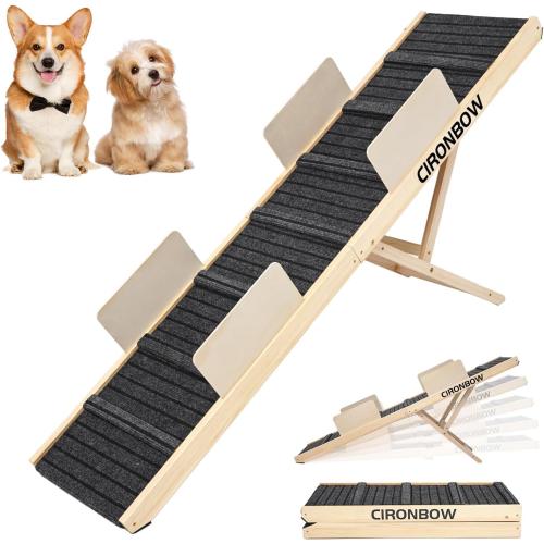 Upgraded Dog Ramp for Bed, Couch, Car, Foldable Pet Ramp, Non-Slip Pad & Safety Baffle-6 Adjustable Height 12 to 30, Portable Stable Pet Steps for Small & Medium Old Dogs & Cats