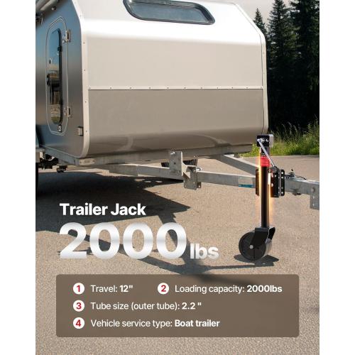 Size 12in 2000lbs Trailer Jack with Dual Wheel, 20-24V Cordless Drill Compatible, 12 Lift, for RV Boat，Black