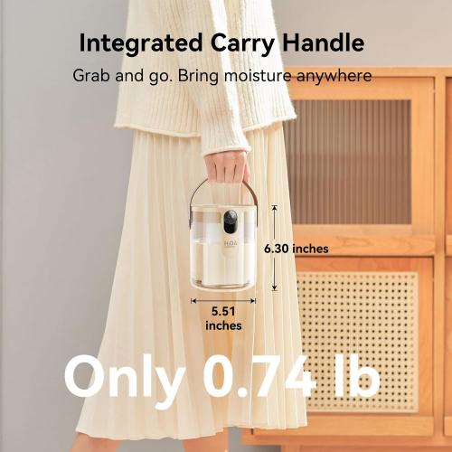 KIMMOO Rechargeable Portable Top Fill Humidifier, Smart Humidifiers for Bedroom, Night Light, 1.4L Cool Mist Humidifier for Office Home Plant Baby, 3-Speed Mist Control, Quiet, Auto Shut-Off (Beige)