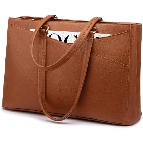 LOVEVOOK Laptop Tote Bag for Women,15.6 Inch Waterproof Computer Bags Women Business Office Work Bag Briefcase, Brown
