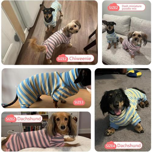 Dachshund Dog Shirt, Thin Striped Base Layer Onesie for Wiener Dogs, Lightweight All-Season Wear, Soft & Comfy Fit for Doxie and Short-Leg Breeds (Pink&Grey, Size 2 (11-16 lbs))
