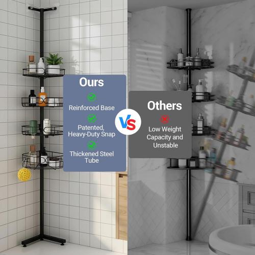 Corner Shower Caddy Standing, 4-Tier Sturdy Rust-Resistant Shower Corner Shelf Organizer, Shower Organizer Corner Universal Fit for Any Bathroom Height