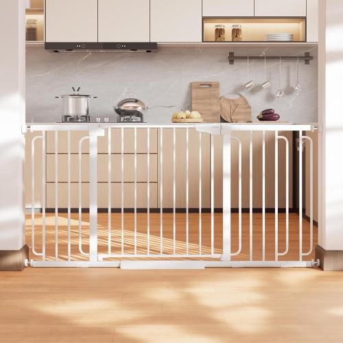 Cumbor 36.6-64 Extra Wide Baby Gate for Stairs, Dog Gates for Doorways, Auto-Close Pet Gate Indoor, Pressure Mounted Walk Through Safety Child Gate for Kids Toddler, Tall Pet Puppy Fence Gate, White