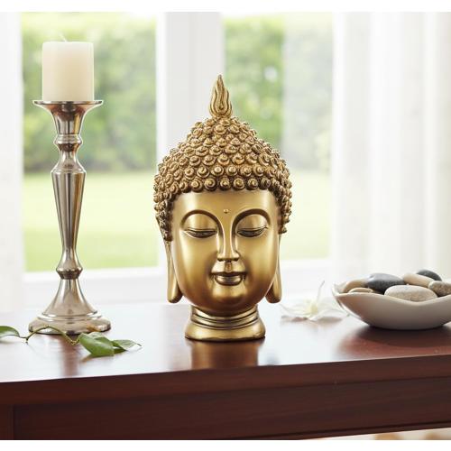 eSplanade Buddha Head Statue for Home Decor | Resin Buddha Face Showpiece for Living Room, Meditation, Office Table Desk, Shelf | Tibetan Buddhist Idol | Zen or Yoga Figurine Gifts | Golden, 9 Inch