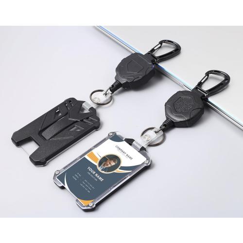 Badge Holder Retractable Clip Heavy Duty Carabiner Badge Reel Keychain with Lanyard ID Cards Holder Cool Tactical ID Holder