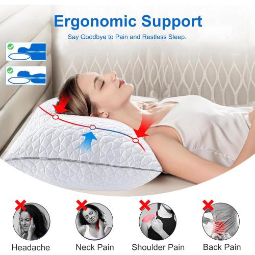 Cooling Pillows Queen Size Set of 2, Shredded Memory Foam Pillows, Adjustable Firm Bed Pillows Cool Cold Pillow for Hot Side Back Stomach Sleepers with Removable Washable Cover, 20 x 30, White