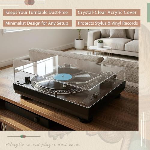 Acrylic Turntable Dust Cover Clear Stereo Turntable Dust Cover Protector with 4 Shock Absorbing Rubber Particles and a Shock Absorbing Pad, Compatible for AT-LP120XUSB