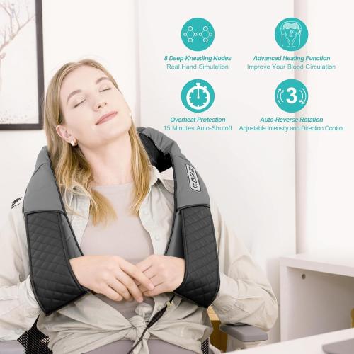 Medcursor Neck Massager - Portable Electric Shiatsu Back Massage Device with Heat, Deep Tissue 3D Kneading Pillow for Muscle Pain Relief, Valentines Day Gifts - Includes Carry Bag (No Battery)