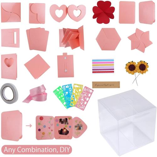 RECUTMS Explosion Gift Box, Handmade Exploding Photo Album Mothers Day Gifts,Gift Box with 6 Faces for Boyfriend, Girlfriend, Wedding, Birthday Party, Memory Box(Pink-6 Sides)