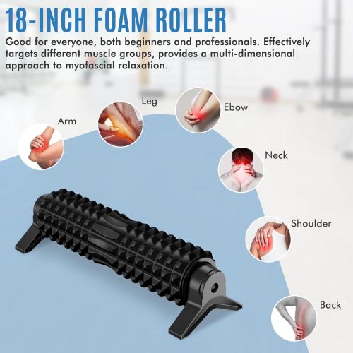 Trigger Point Foam Roller with Stand, 18 Inch Medium Density Foam Roller Long Yoga Roller Foam Exercise Roller for Physical Therapy, Muscles Deep Tissue, Pilates, Back Pain and Muscle Recovery (Black)