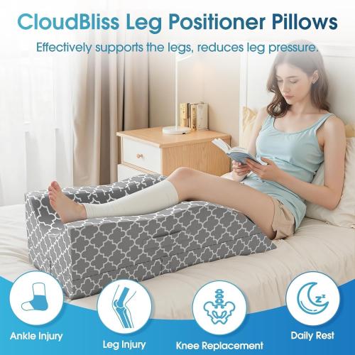 CloudBliss Leg Elevation Pillow for After Surgery, Adjustable Height Memory Foam Wedge Pillow with Cooling Ice Silk Cover, Ergonomic Leg Support for Knee, Comfort Care for Blood Circulation, Grey
