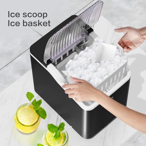 ZAFRO Ice Maker Countertop with Self-Cleaning, 26Lbs/24Hrs, 9 Cubes Ready in 8 Mins, One-Click Operation, Compact Portable Ice Maker with Ice Scoop/Basket for Home/Kitchen/Office/Bar, Black