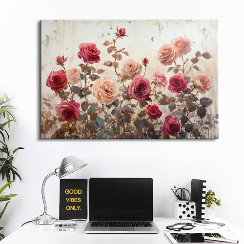 Large Pink Flower Wall Art for Bathroom Decor Vintage Floral Canvas Pictures Farmhouse Wildflower Painting Poster Modern Aesthetic Artwork Nature Botanical Canvas Prints for Bedroom Home Decorations 24x36