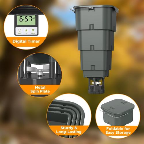 5 Gallon Hanging Deer Feeder, Automatic Game Feeder with Programmable Digital Timer (4 Feed Times), Easy Installation,Batteries Not Included