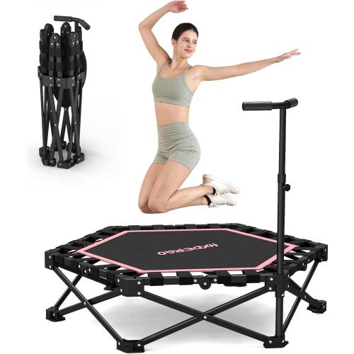 HXD-ERGO Foldable Mini Trampoline, 42'' Rebounder Trampoline with Adjustable Foam Handle, Fitness Trampoline for Indoor, Outdoor, Home Gym,Max Load 460lbs