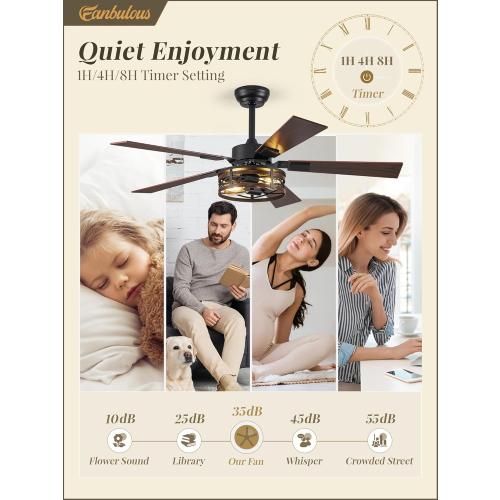 Fanbulous Farmhouse Ceiling Fans with Light, 48 Inch Bedroom Ceiling Fan with Lights, 6-Speed Adjustable, Quiet and Reversible DC Motor, Dual Finish 5 Blades, Rustic Caged Ceiling Fan for Living Room