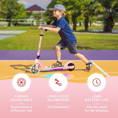 LINGTENG Electric Scooter for Kids Age 6-10, Kick-Start Boost Scooter with Adjustable Speed and Height, Flash Wheel & Deck Lights