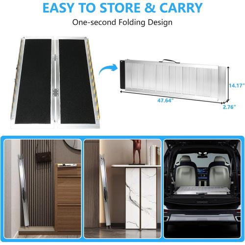 4FT Portable Wheelchair Ramp, Non-Slip Aluminum Folding Handicap Ramp, 800 LBS Capacity Door Threshold Ramps for Home Steps, Scooter Ramps for Car, Doorways, Curbs, Stairs, Cart, Wheel Chair Ramp Step